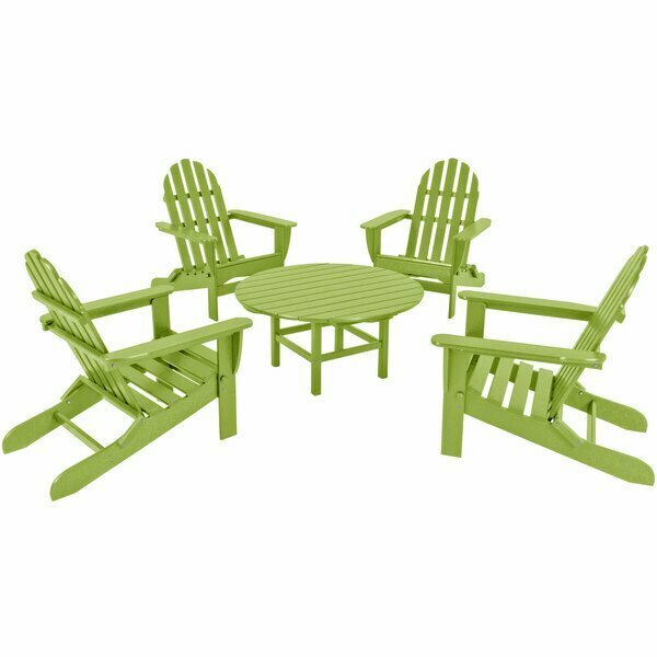 Polywood Classic 5-Piece Lime Patio Set with 4 Folding Adirondack Chairs 633PWS1191LI